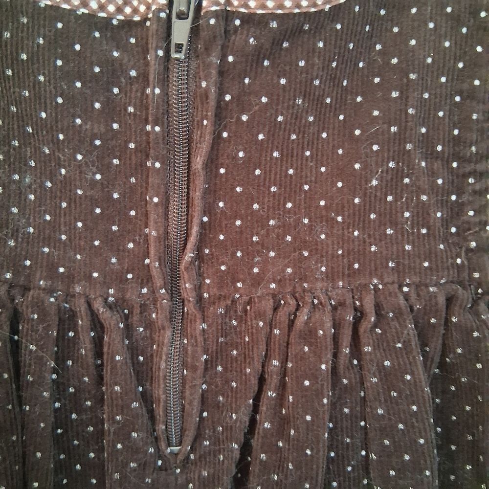 Bonnie Baby Corduroy Polka Dot Thanksgiving Jumper Dress w/Ribbon Embellishments - Picture 8 of 12